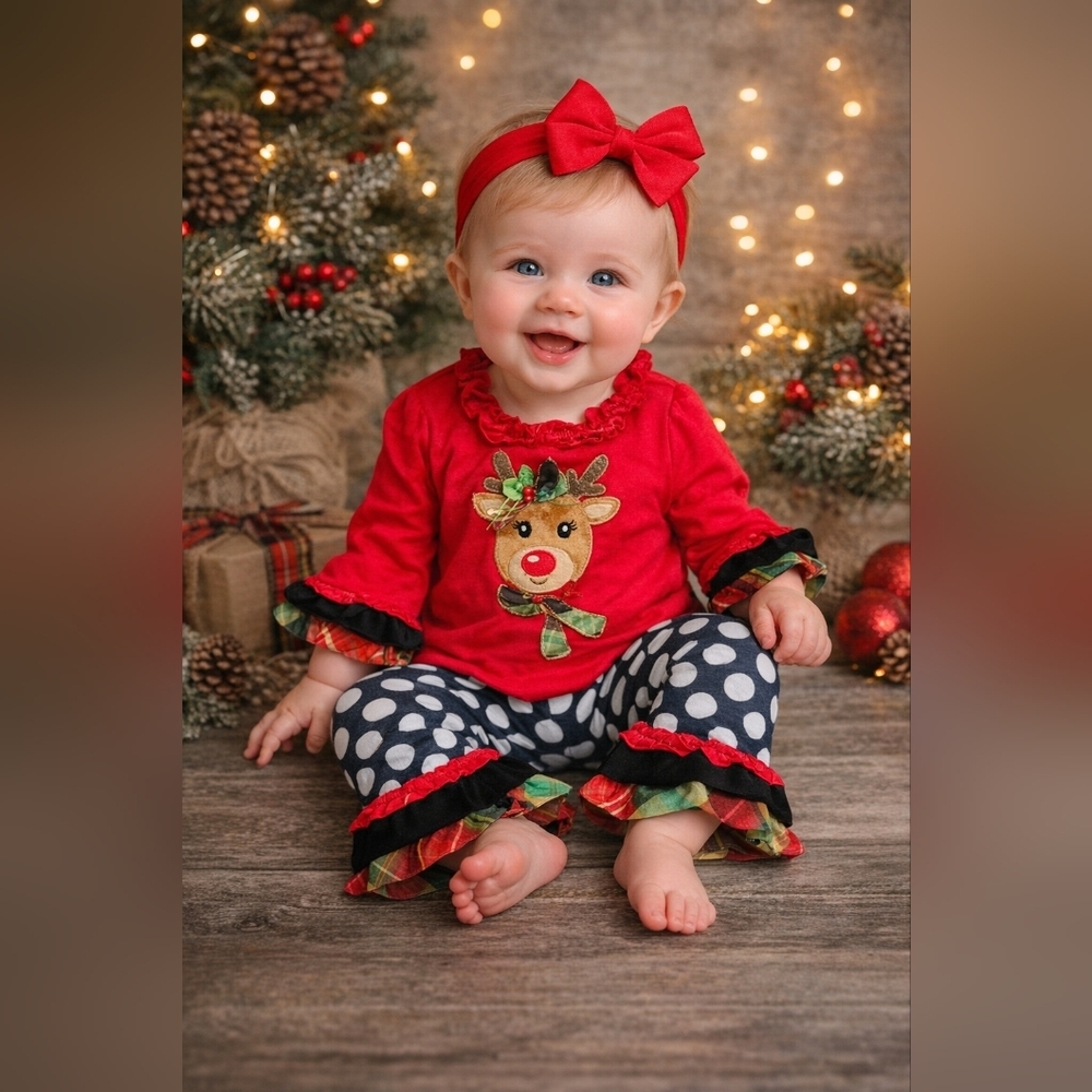 Rare Editions Rudolf Reindeer Applique Outfit